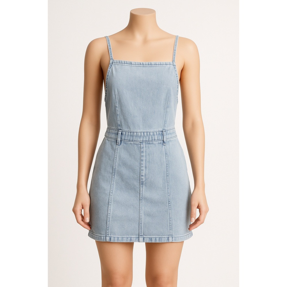 H&M &DENIM Light Wash Denim Jumper/Mini Dress Women/Jr M Adjustable Straps Y2K‎